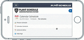 A smartphone showing the PlanIt Schedule calendar screen scrolling.